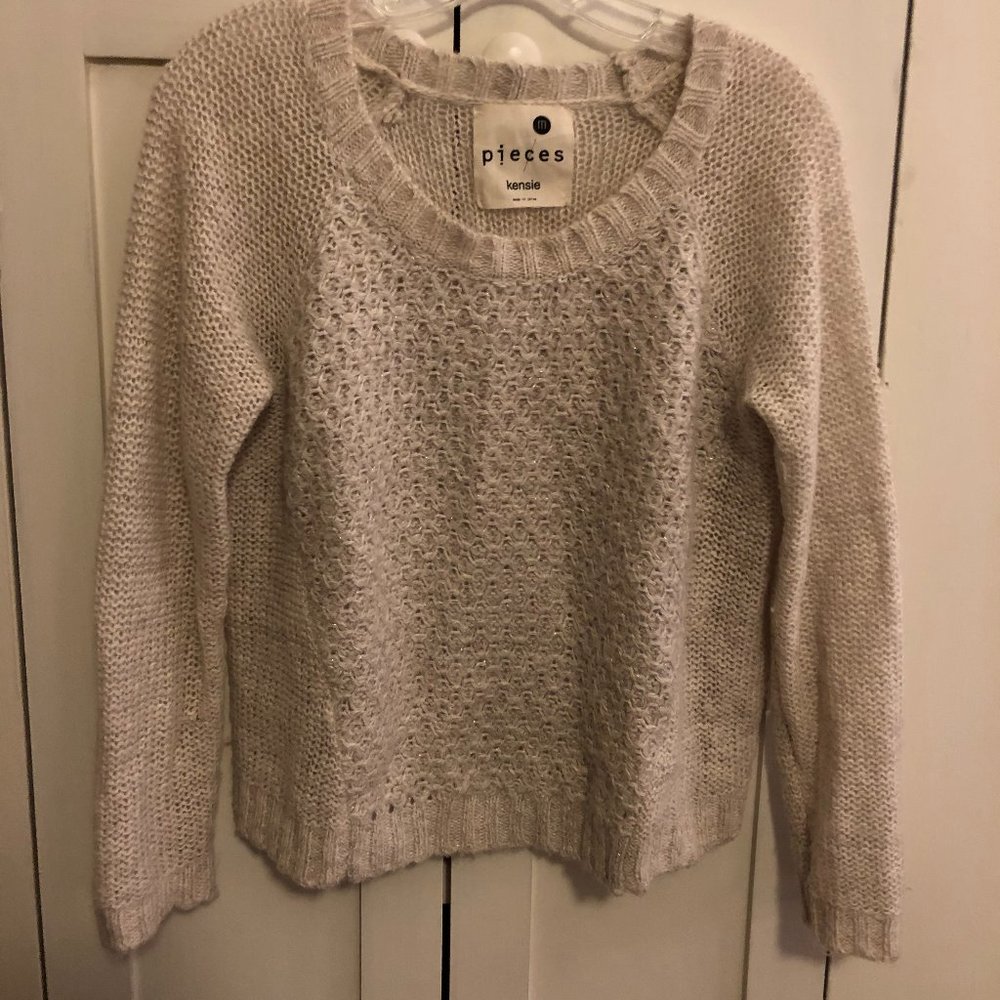 Pieces by Kensie pale gray w/silver lurex threads sweater